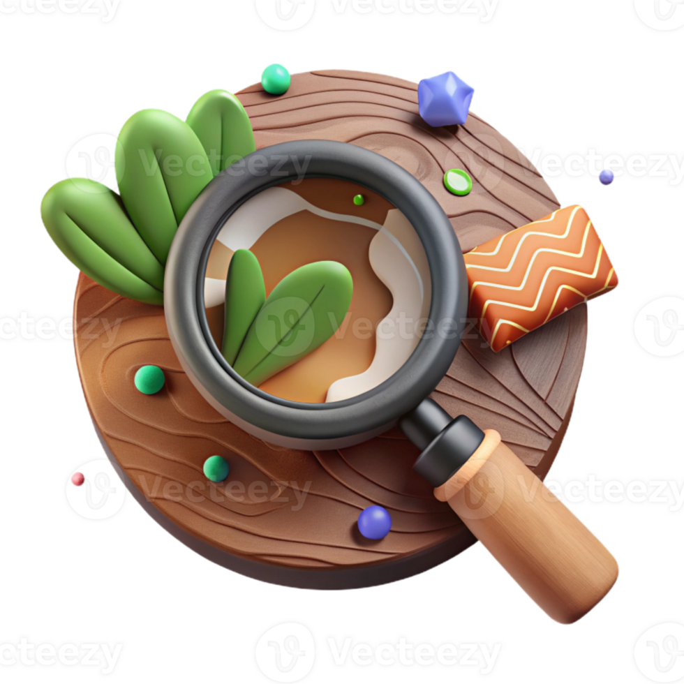 serene artistic Magnifying Glass on Deforestation Isolated Cutout premium png