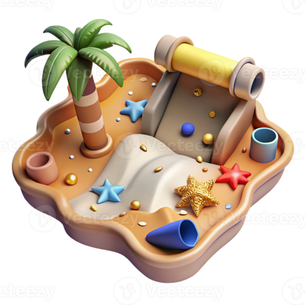 vibrant modern Old Map Treasure Island Illustration Isolated Cutout premium png