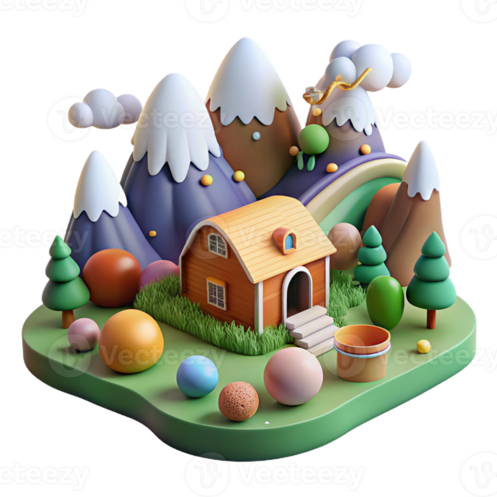 vibrant abstract Mountain Landscape with Farm in Valley Cutout authentic png