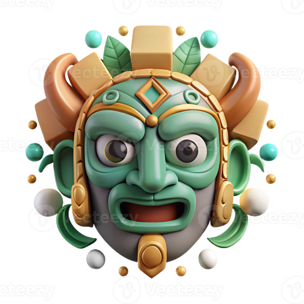 beautiful artistic Mayan Mask Jade Inlay Stone Carving Isolated exclusive png
