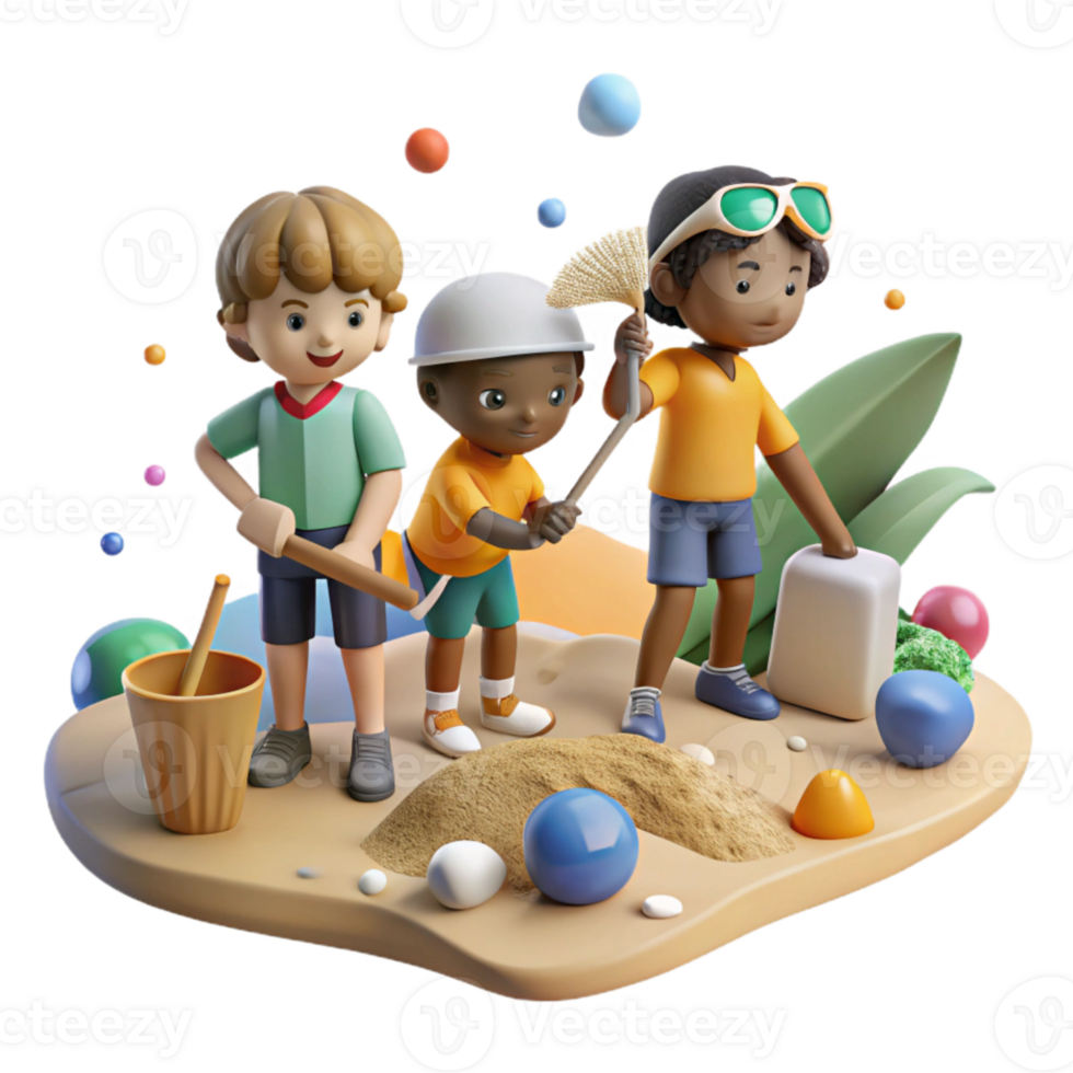 magnificent artistic Group of Children Cleaning Beach Cutout authentic png