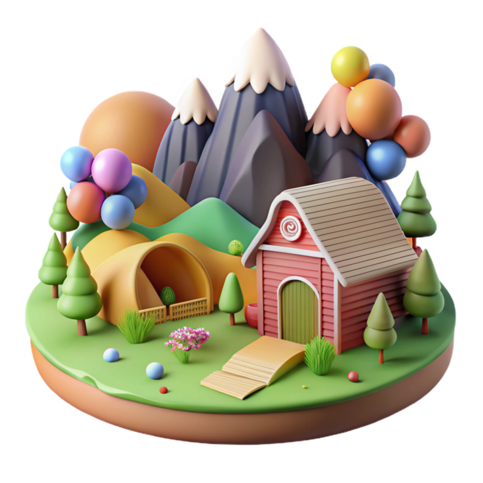 wonderful traditional Mountain Landscape with Farm in Valley Cutout detailed png