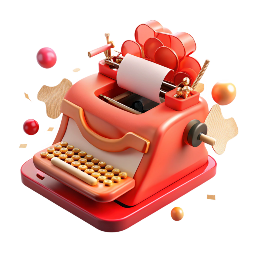 dramatic abstract Red Vintage Typewriter Cutout Transparent Background premium png