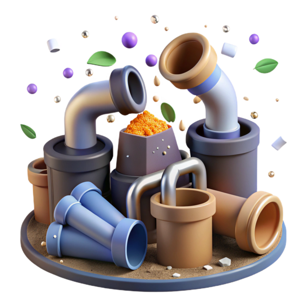 serene artistic Industrial Pipes Dumping Waste Cutout Transparent Background Side View professional png