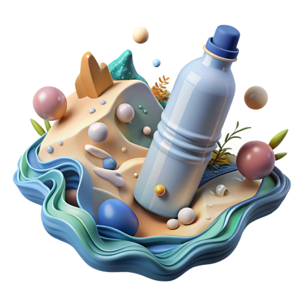 serene vintage Plastic Bottle in River Cutout Pollution Theme Isolated high resolution png