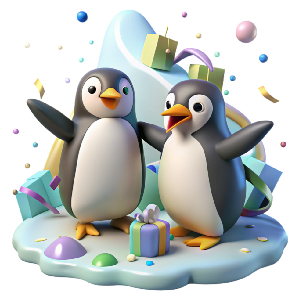 stunning vintage Penguins Waddling on Ice Transparent Background high quality png