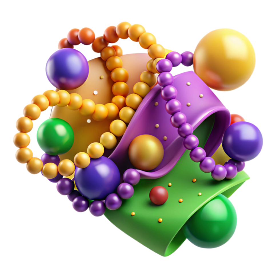 beautiful minimalist Mardi Gras Beads Colorful Cutout Transparent Background authentic png