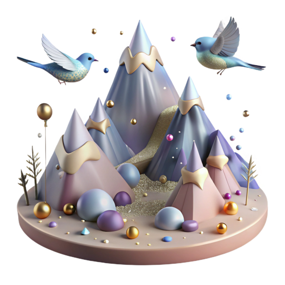 extraordinary rustic Mountain Landscape with Birds Isolated with Flying Birds png
