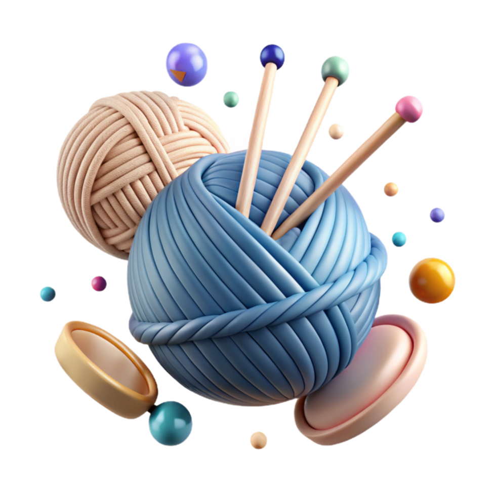 beautiful classic Knitting Needles and Yarn Ball Close Up Transparent Background professional png