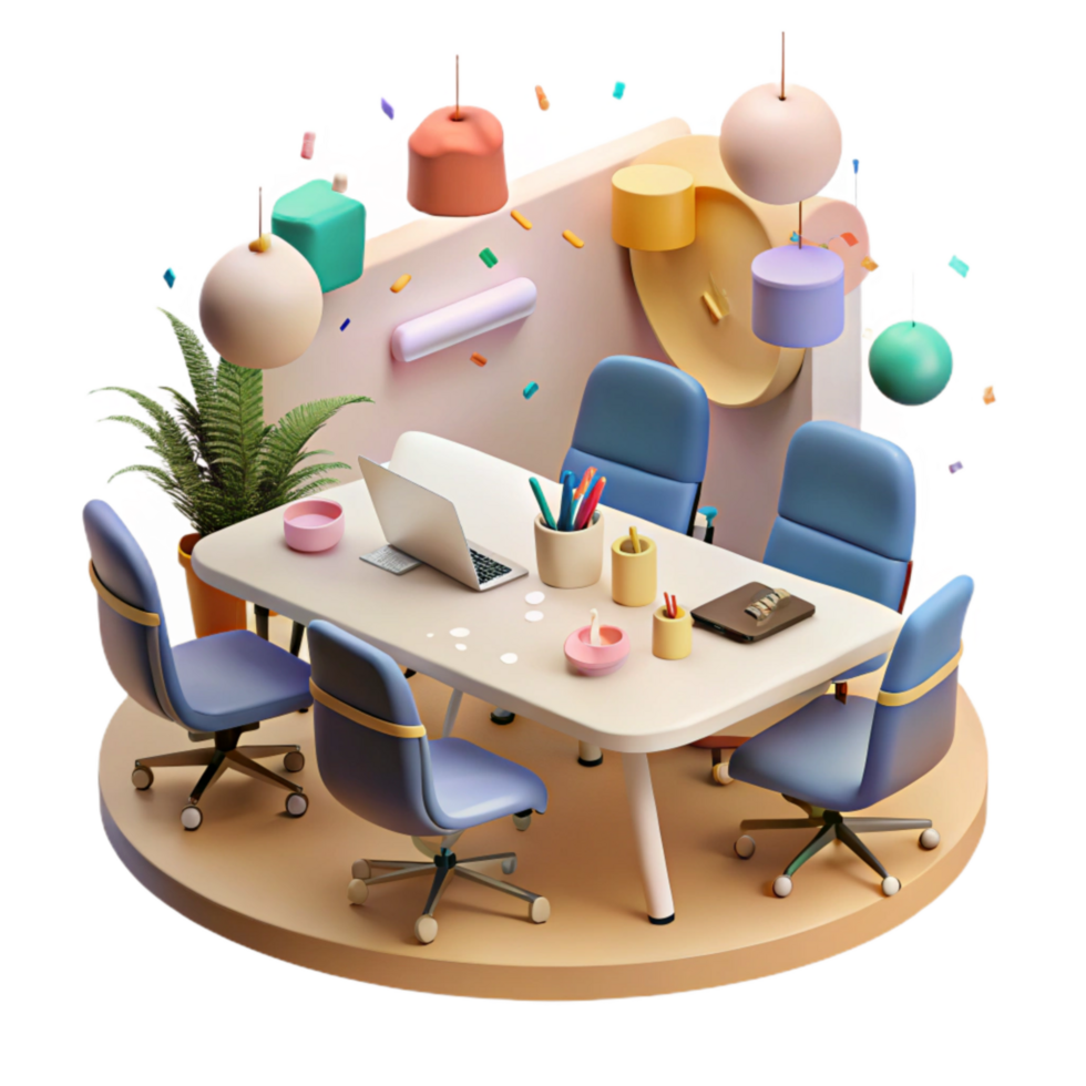 beautiful traditional Modern Office Collaboration Meeting Scene Transparent Background premium png