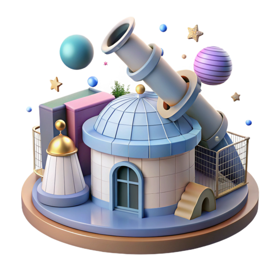 vibrant vintage Observatory Rooftop Cutout with Telescopes png