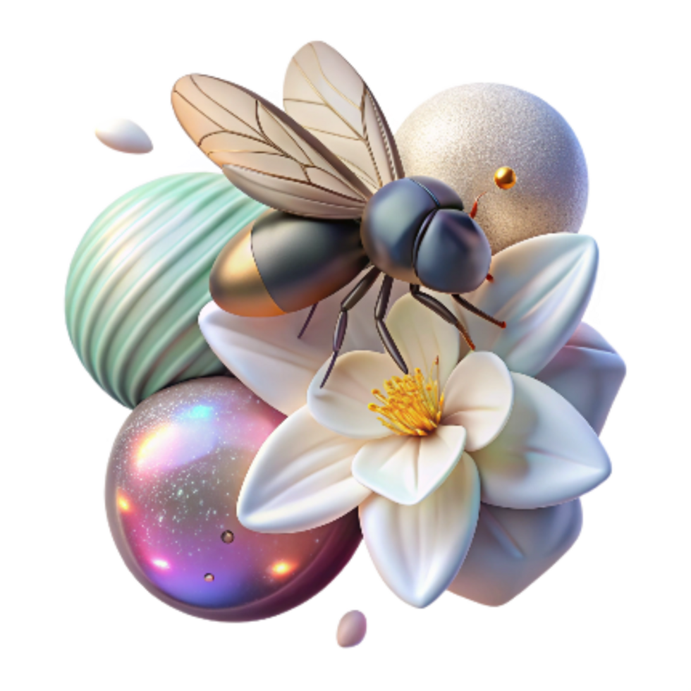 stunning creative Hoverfly Near White Flower Isolated Element professional png