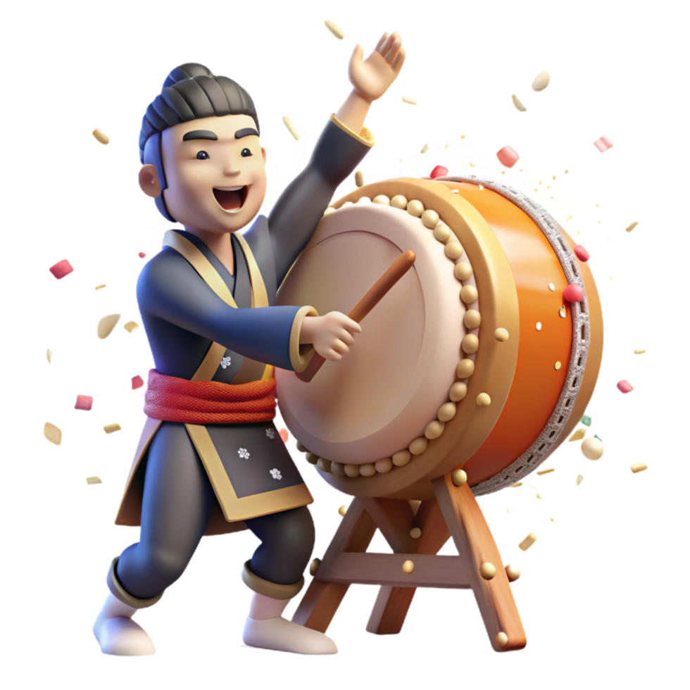 stunning artistic Japanese Taiko Drum Player Powerful Pose Isolated Element authentic png