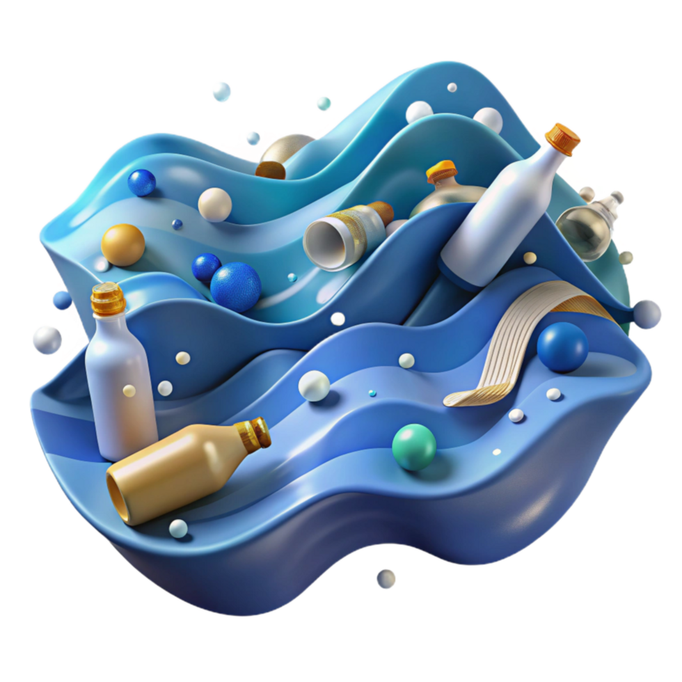 dramatic traditional Ocean Waves with Plastic Pollution Transparent Background detailed png
