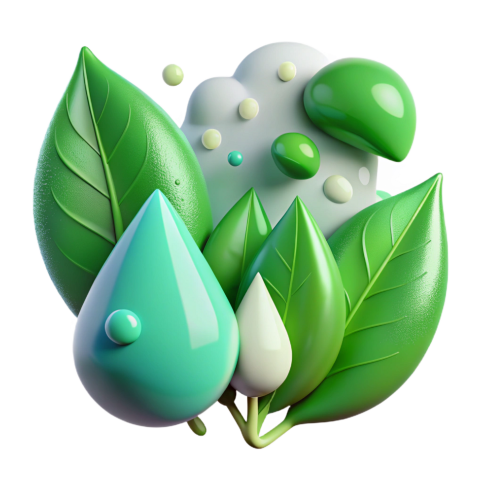vibrant rustic Green Leaves with Raindrops Cutout detailed png