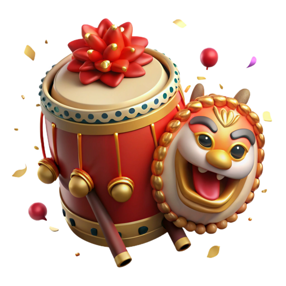 magnificent minimalist Lion Dance Drum Powerful Beat Isolated Festive Atmosphere exclusive png