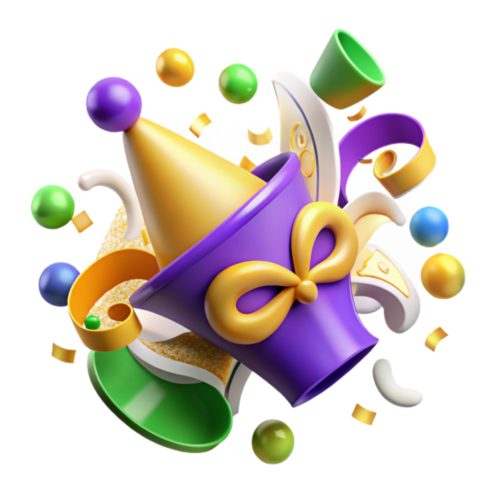 serene artistic Mardi Gras Confetti Colorful Cutout Transparent Background detailed png