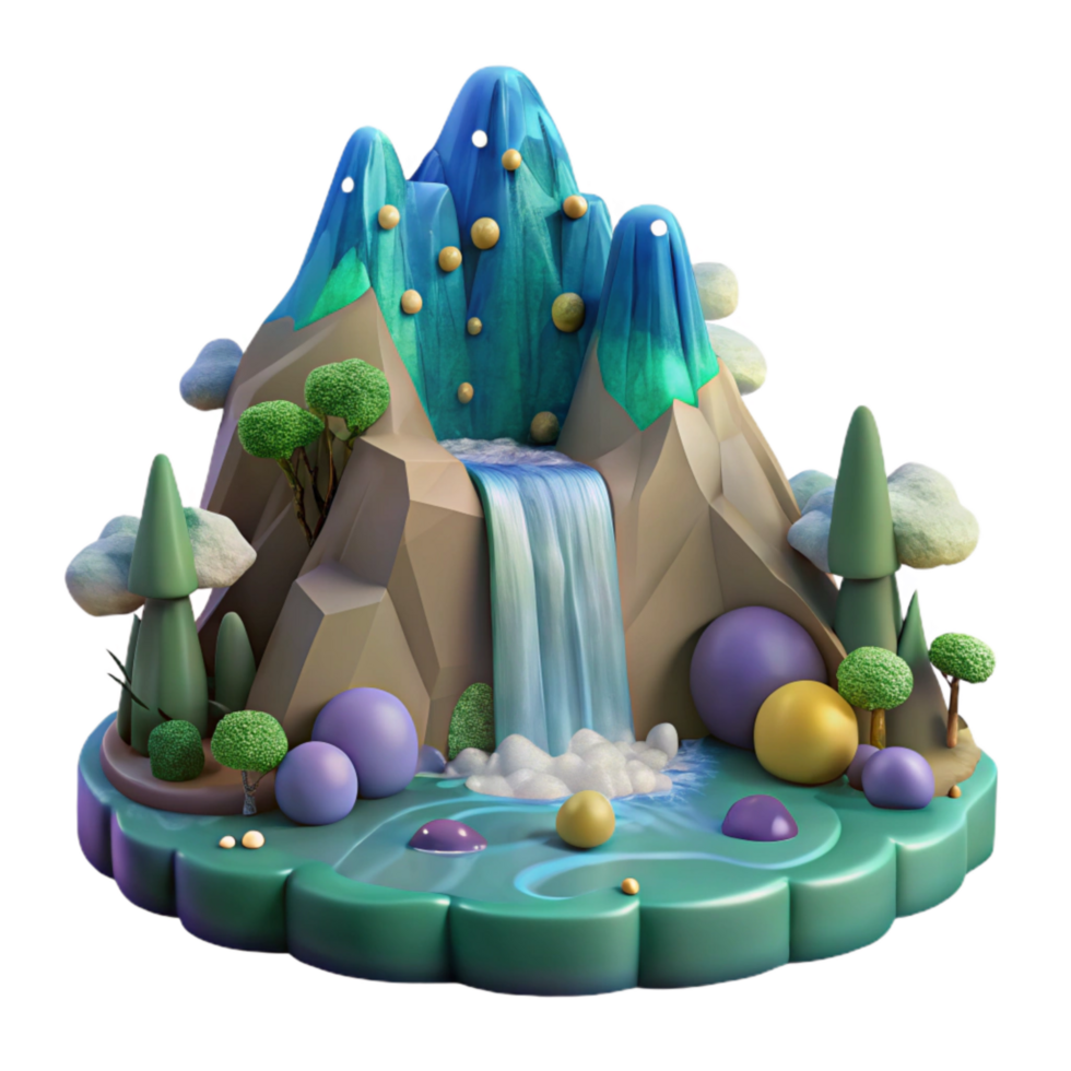 elegant traditional Mountain Landscape with Waterfall Isolated with Cascading Water high quality png