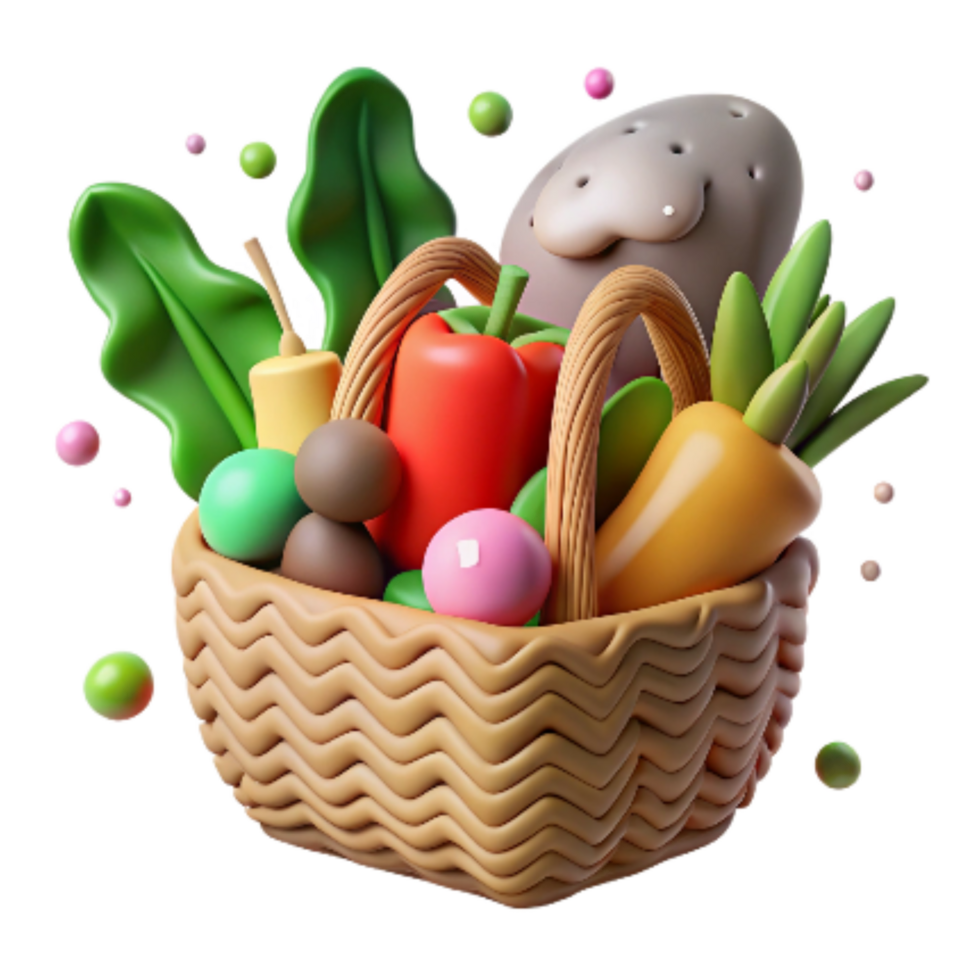 dramatic rustic Organic Vegetables in Basket Cutout professional png