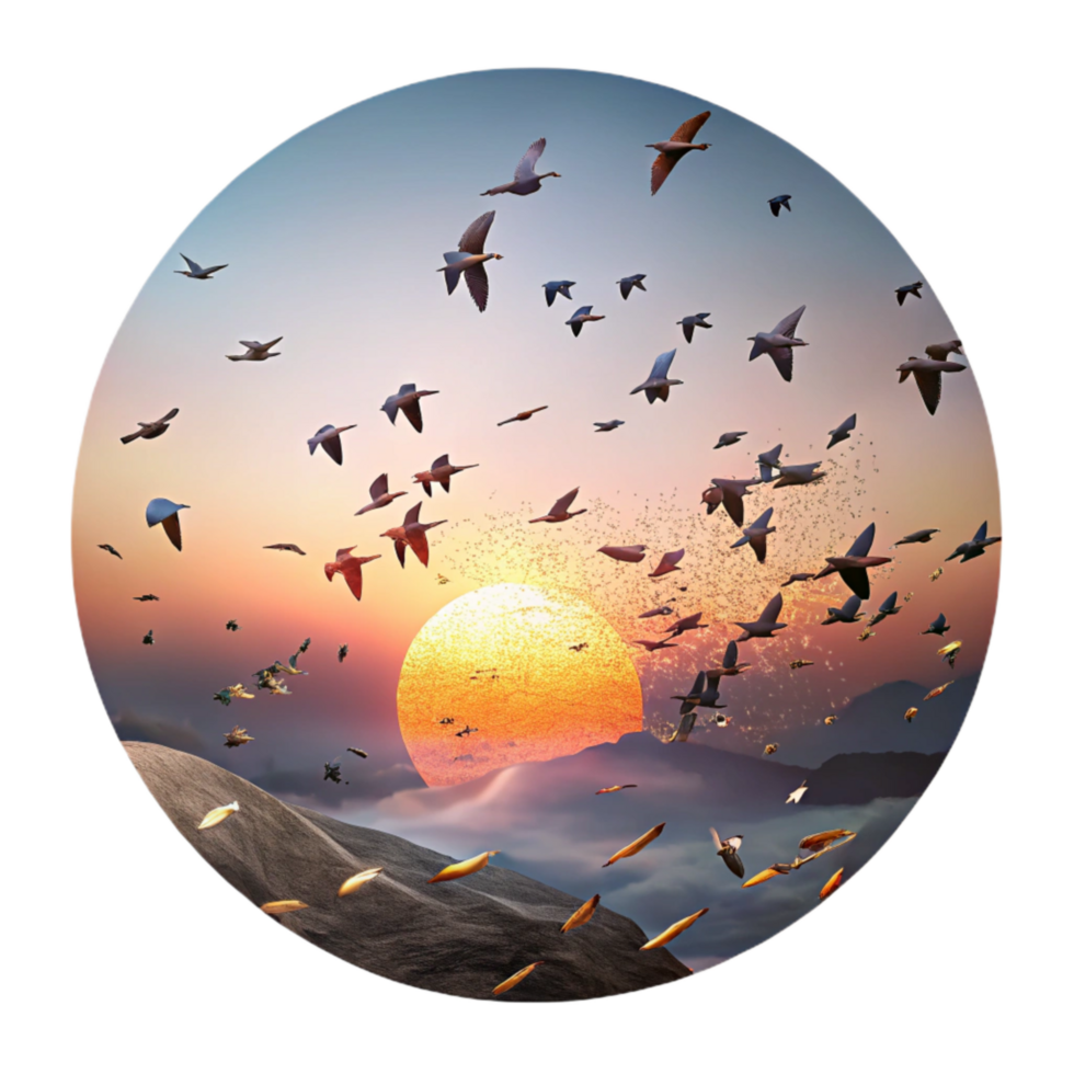 stunning contemporary Migrating Bird Silhouettes Transparent Background with Sunset Hues high quality png