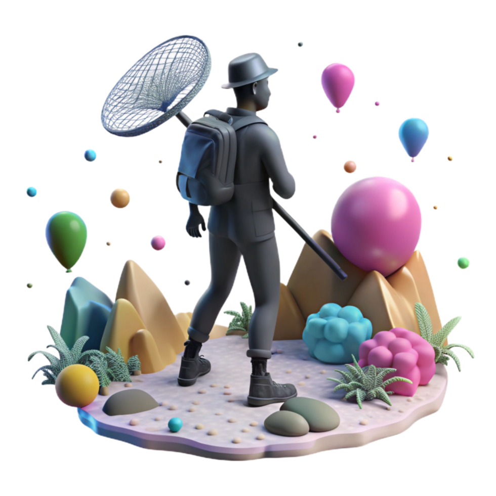 vibrant classic Poacher with Net Silhouette Isolated png