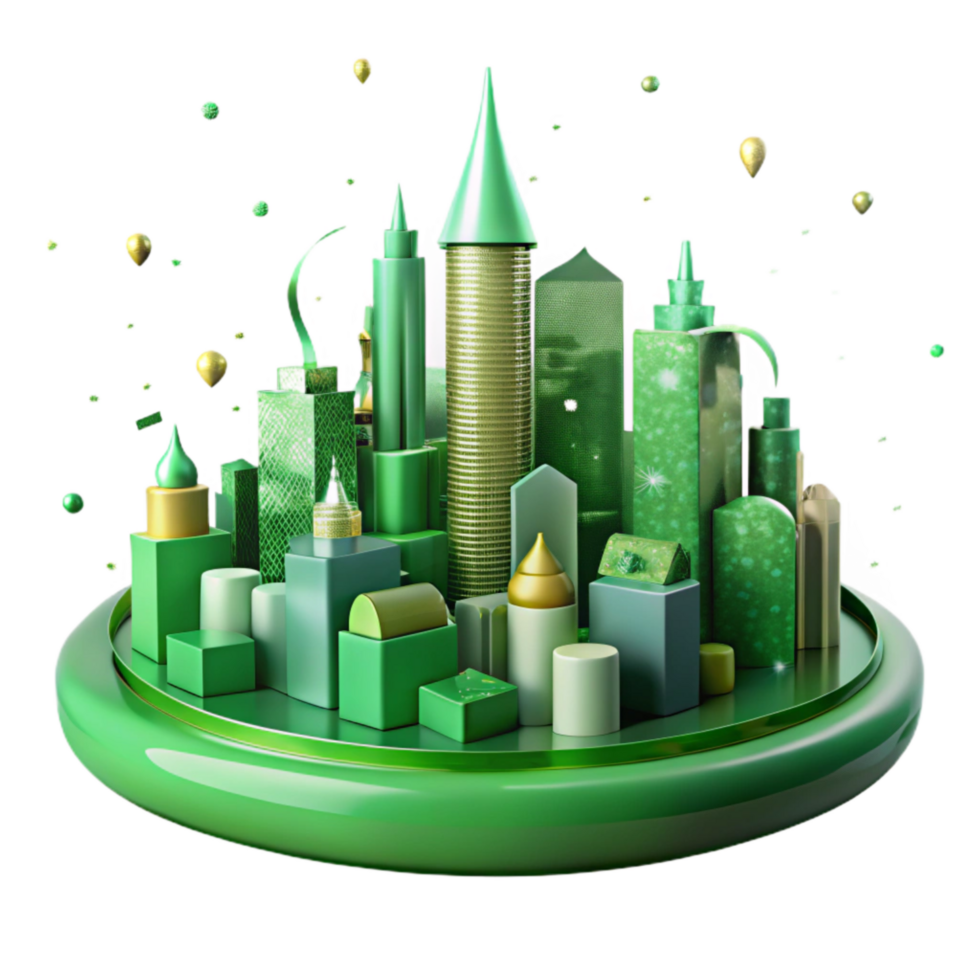 extraordinary abstract Green City Skyline Side View Transparent Background high resolution png