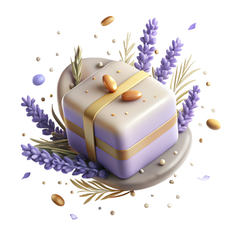 elegant artistic Handmade Soap Bar with Lavender Sprig Transparent png