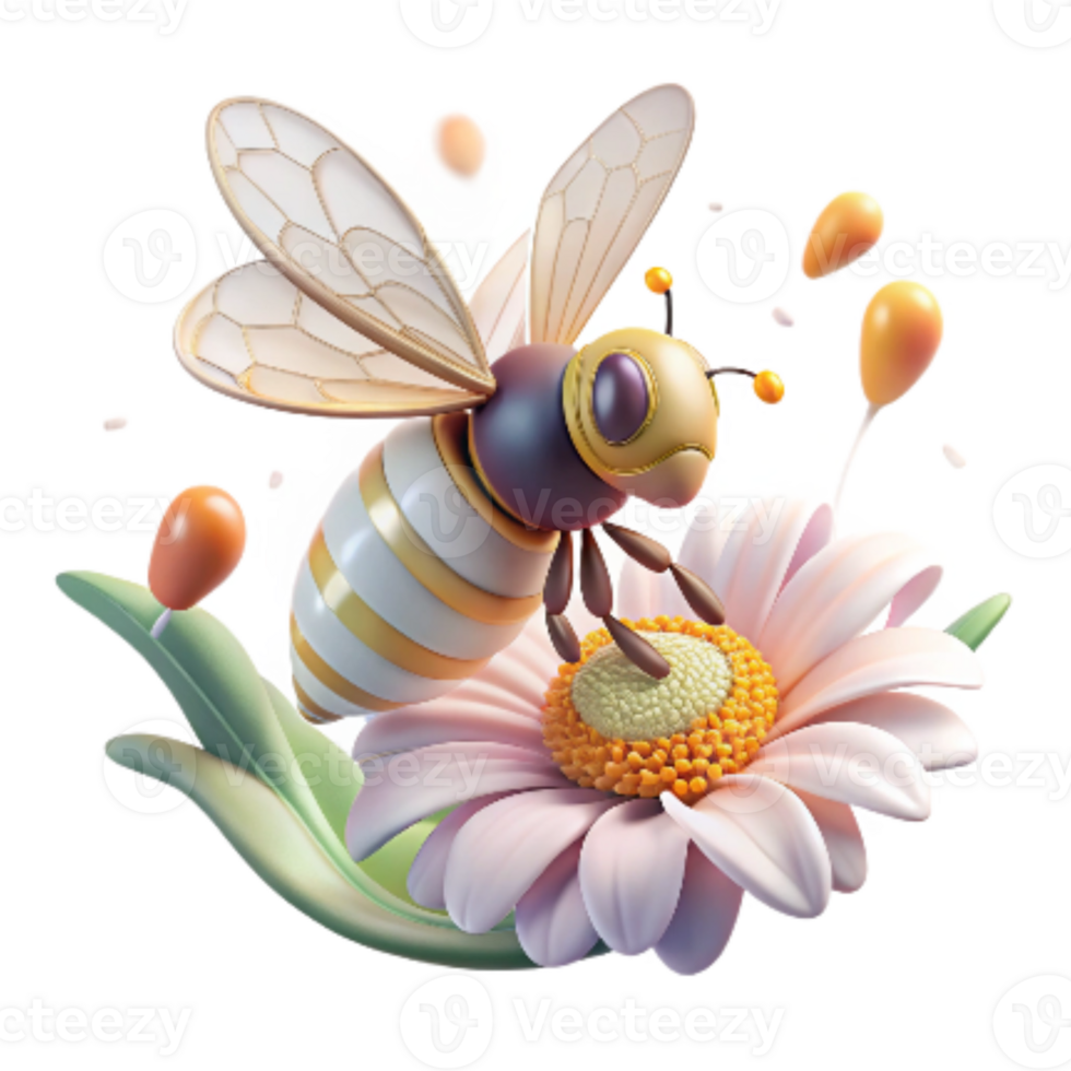 extraordinary minimalist Honeybee Gathering Nectar From Bluebell Transparent Background premium png