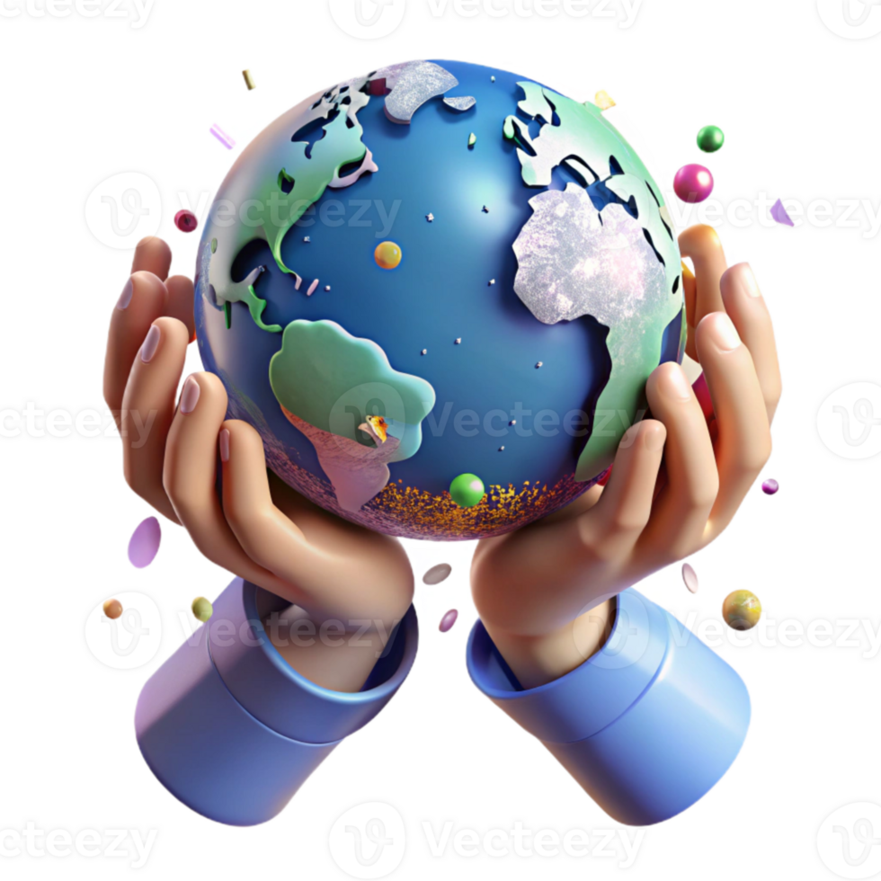 impressive minimalist Hands Holding Earth Globe Green Continents Transparent Background premium png