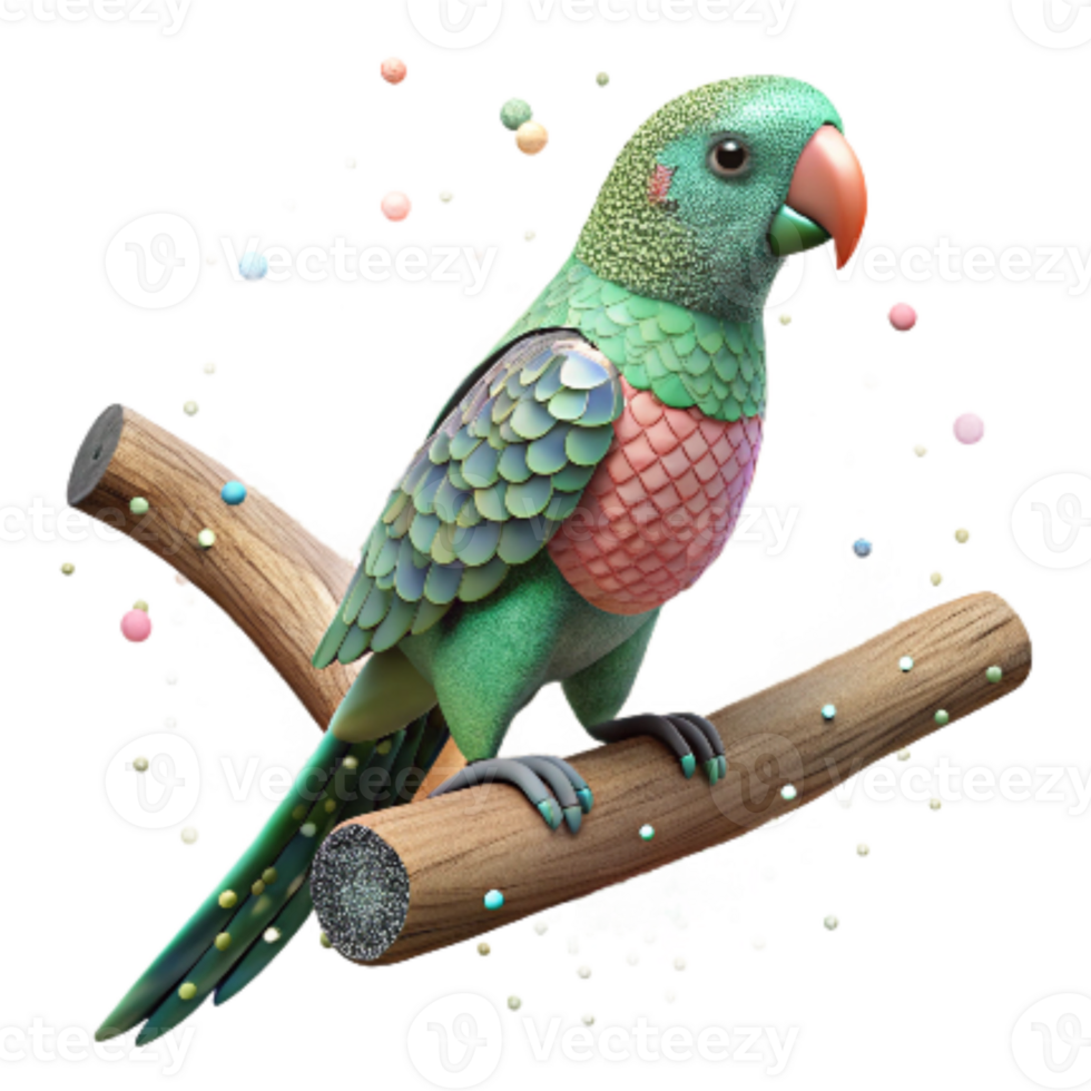 magnificent creative Parrot on Isolated Branch Deforestation Transparent Background high quality png