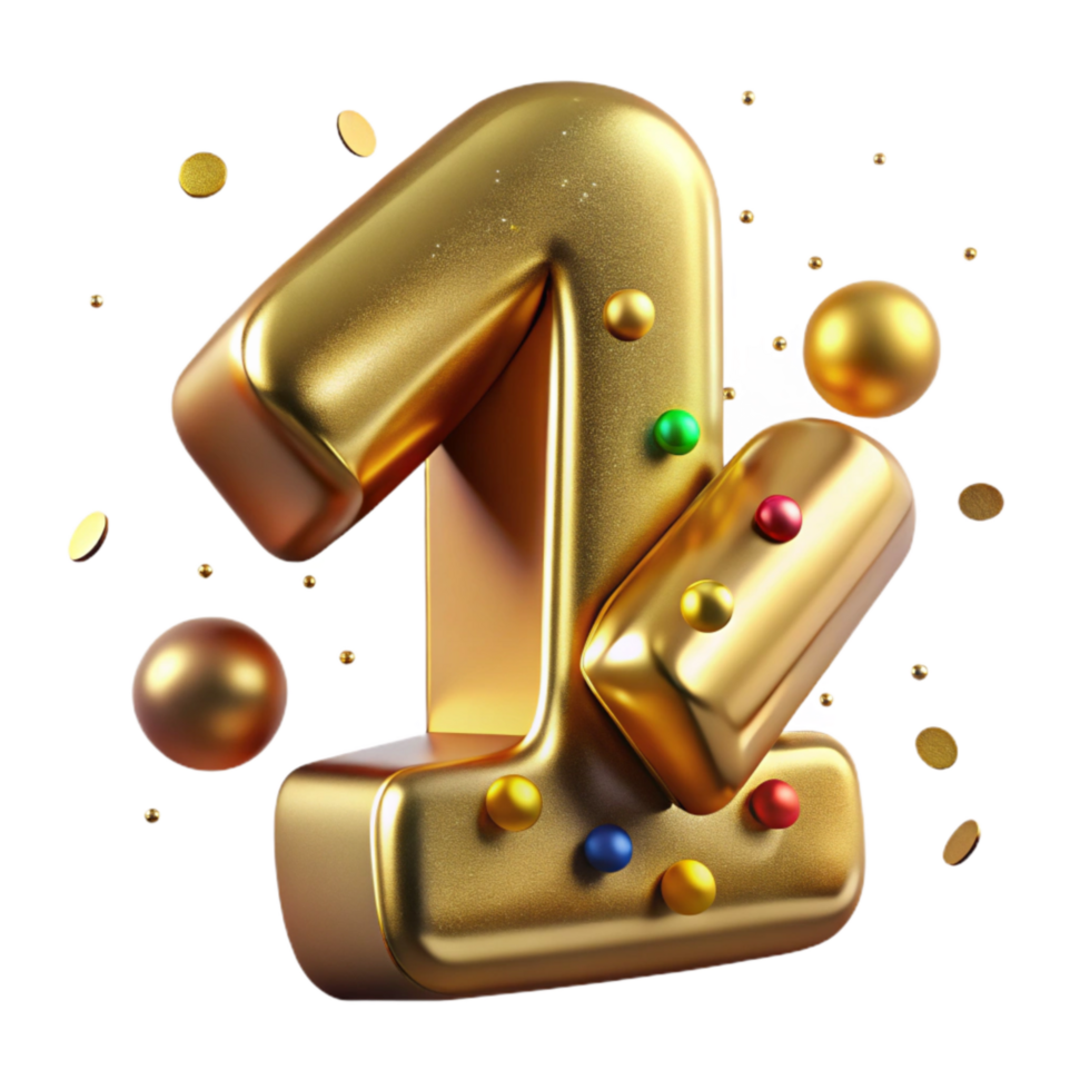 impressive creative Metallic Font Number 1 Cutout Gold exclusive png