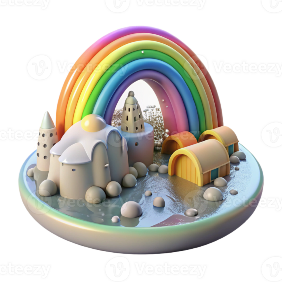 vibrant abstract Rainbow Over Flooded Town Isolated Element professional png
