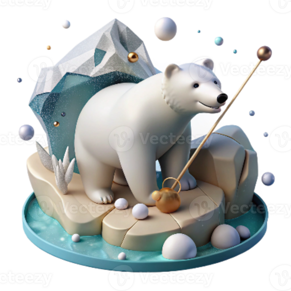 beautiful classic Polar Bear Fishing in Water Isolated Element detailed png