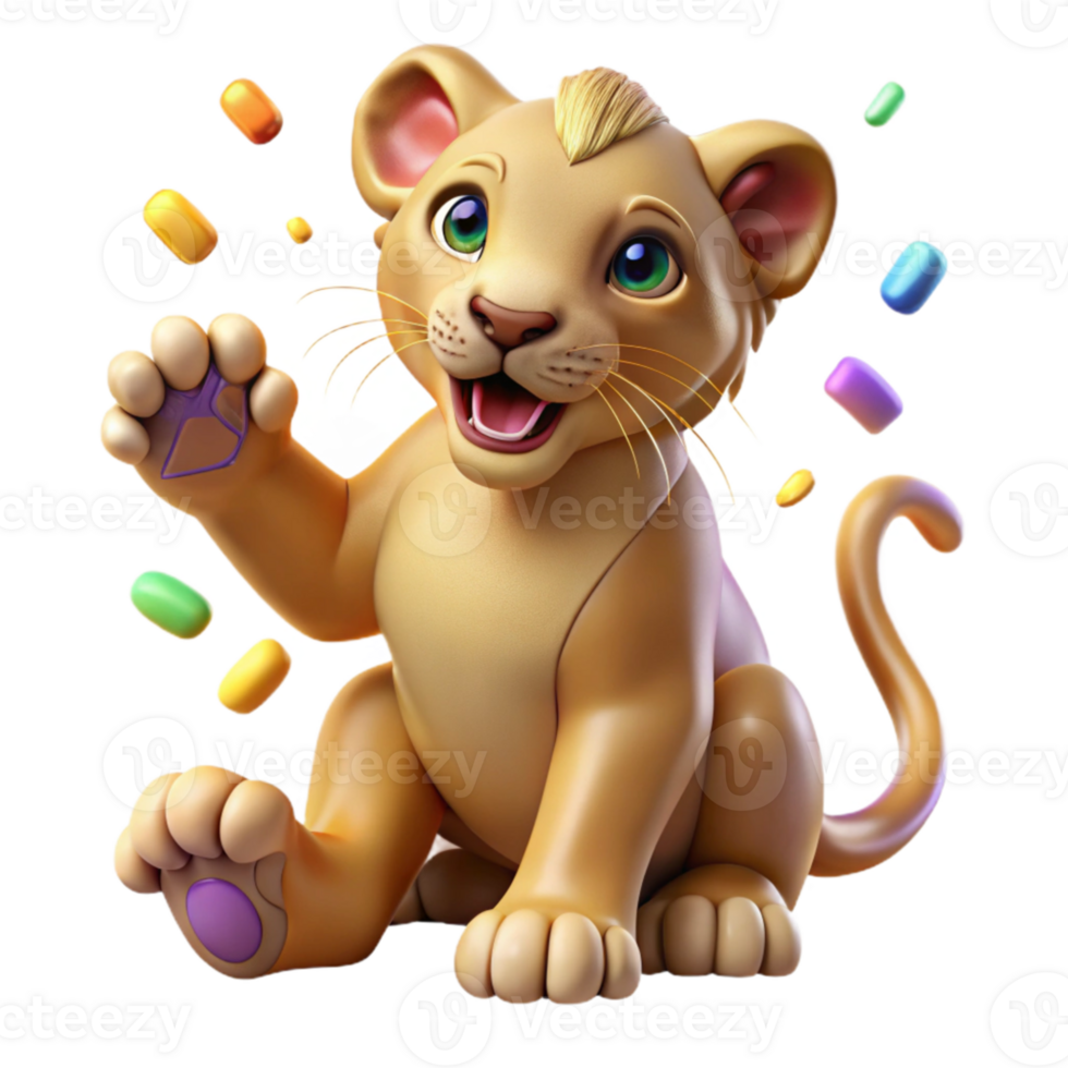 dramatic traditional Lion Cub Playing Isolated with Paw Detail genuine png