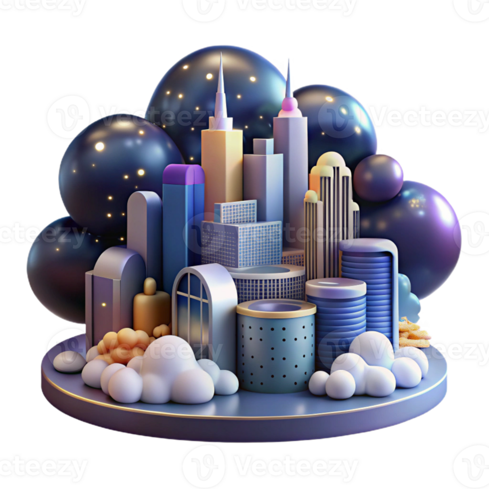 impressive contemporary Nighttime City Skyline with Colorful Lights Isolated Element high resolution png