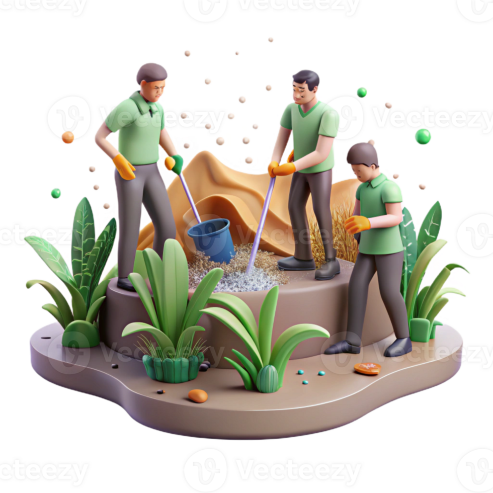 beautiful abstract Group of Volunteers Removing Invasive Plants Isolated professional png
