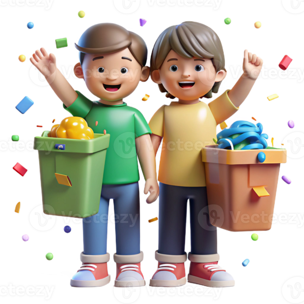 stunning rustic Kids Holding Recycling Bins Cutout Transparent Background high resolution png