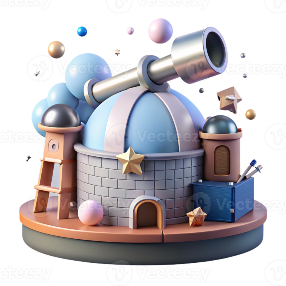 serene minimalist Observatory Rooftop Cutout with Telescopes premium png