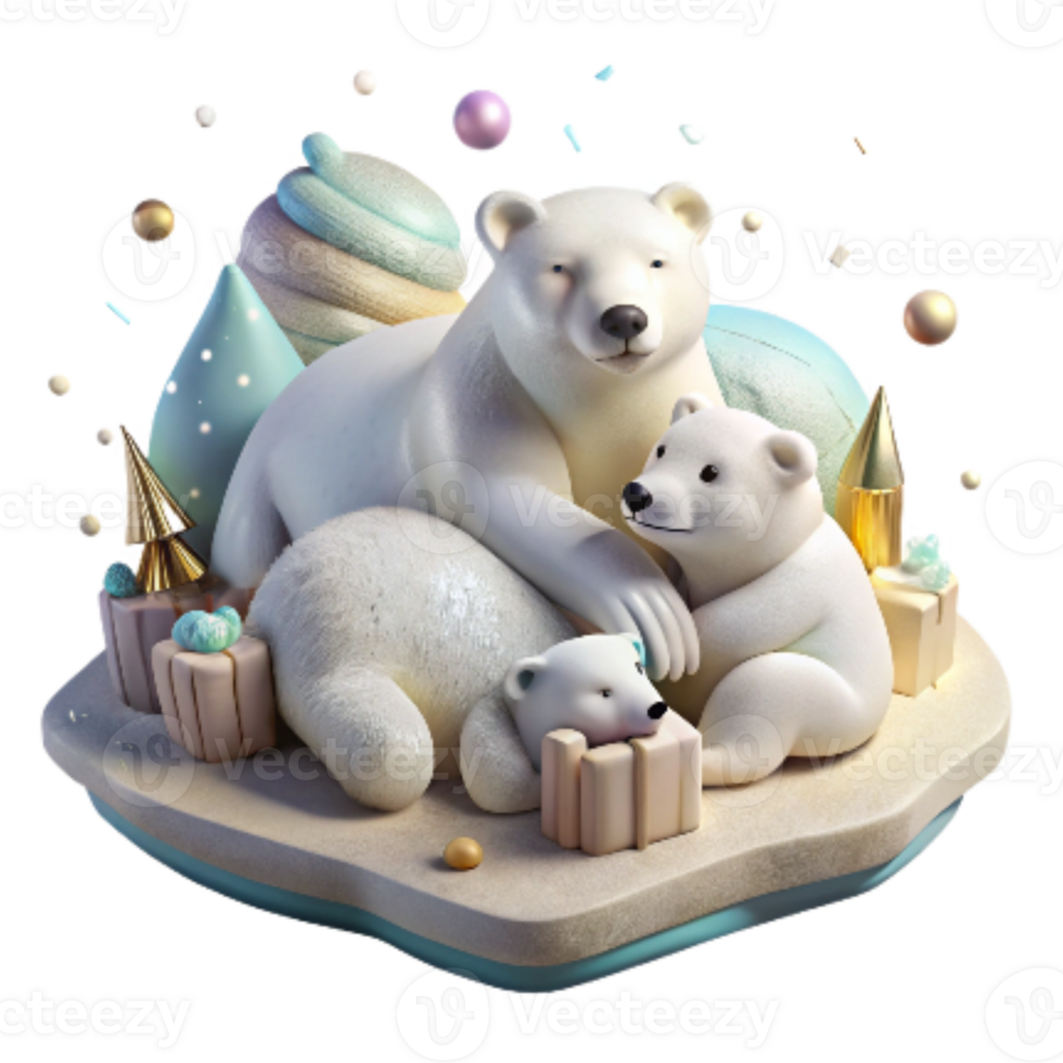 elegant modern Polar Bear Family Resting on Ice Cutout Peaceful Scene professional png