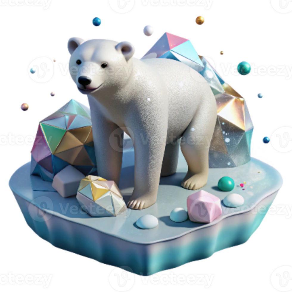 vibrant rustic Polar Bear on Melting Ice Floe Cutout Side View detailed png