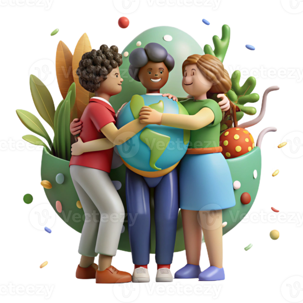 beautiful vintage Group Hugging Celebrating Nature Conservation Isolated premium png