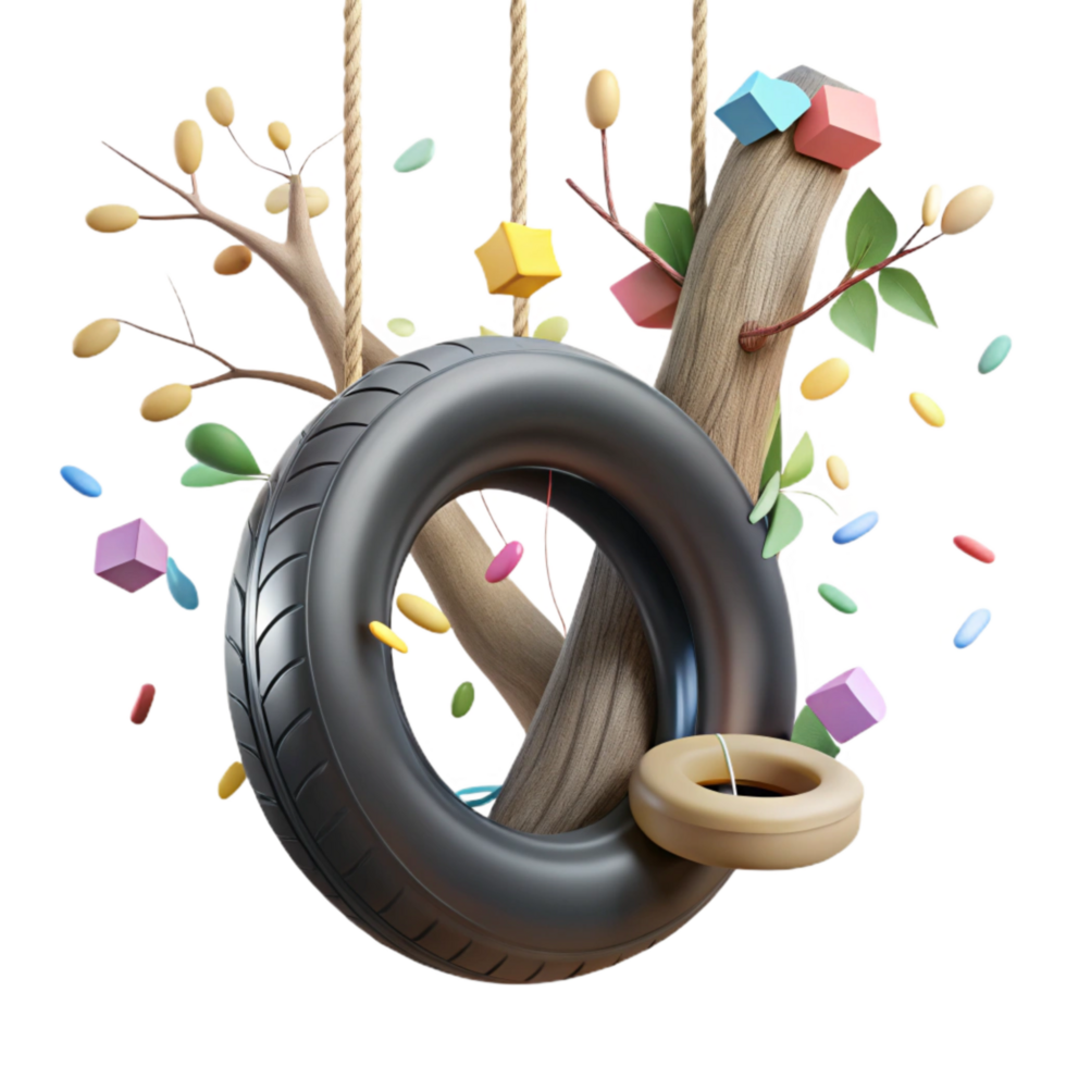 extraordinary minimalist Recycled Tire Swing Hanging From Tree Cutout high quality png