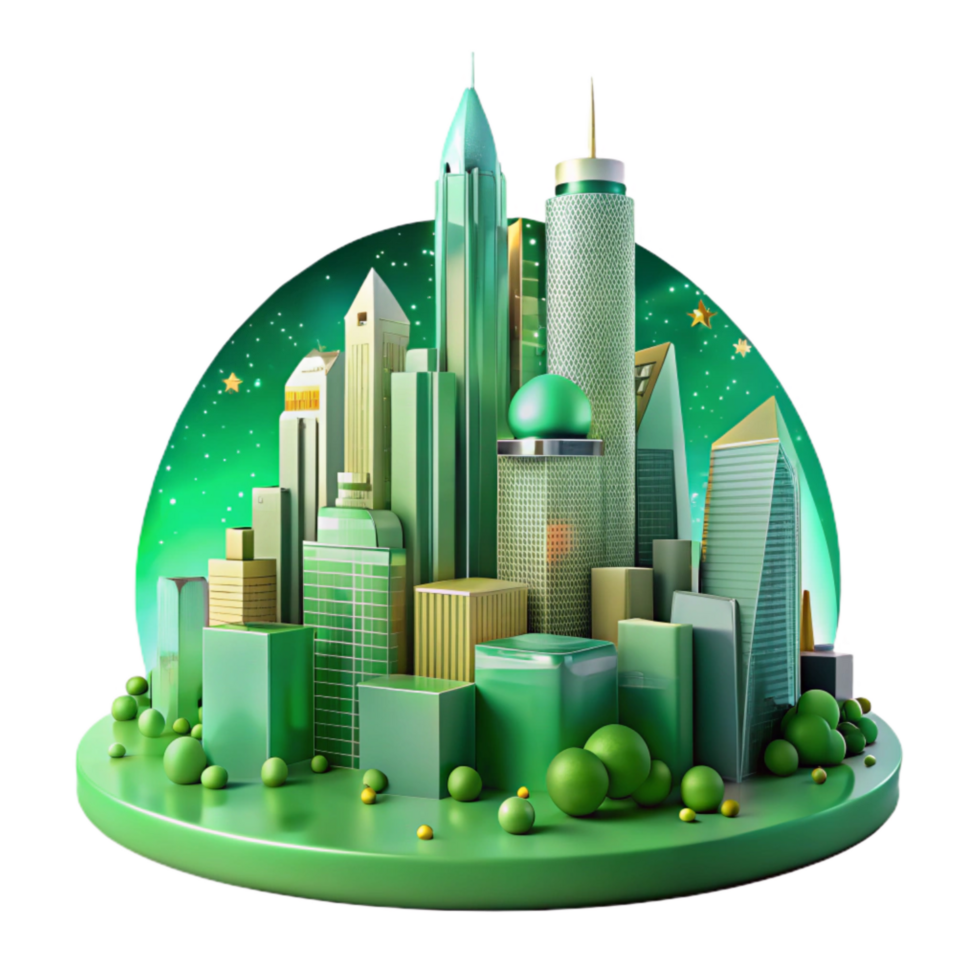 impressive modern Green City Skyline Panorama Transparent Background with Building Silhouette Detail exclusive png