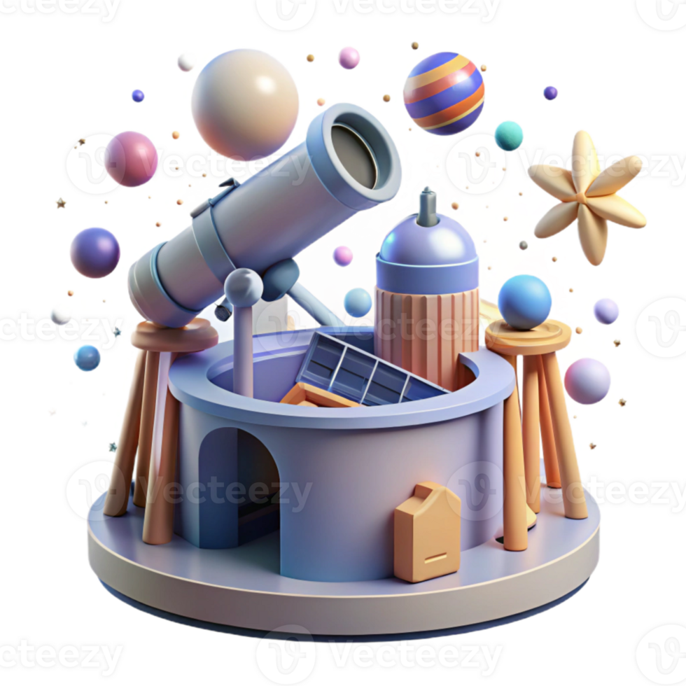 wonderful creative Observatory Rooftop Cutout with Telescopes detailed png