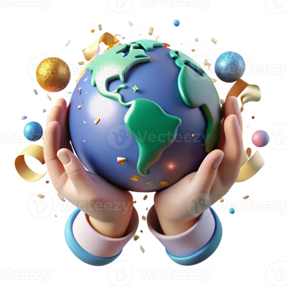 impressive contemporary Hands Holding Earth Globe Green Continents Transparent Background premium png