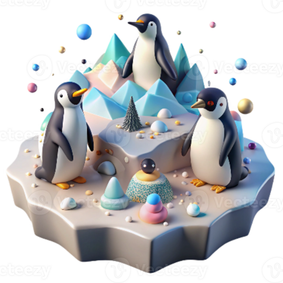 serene creative Penguin Colony on Ice Floe Cutout premium png