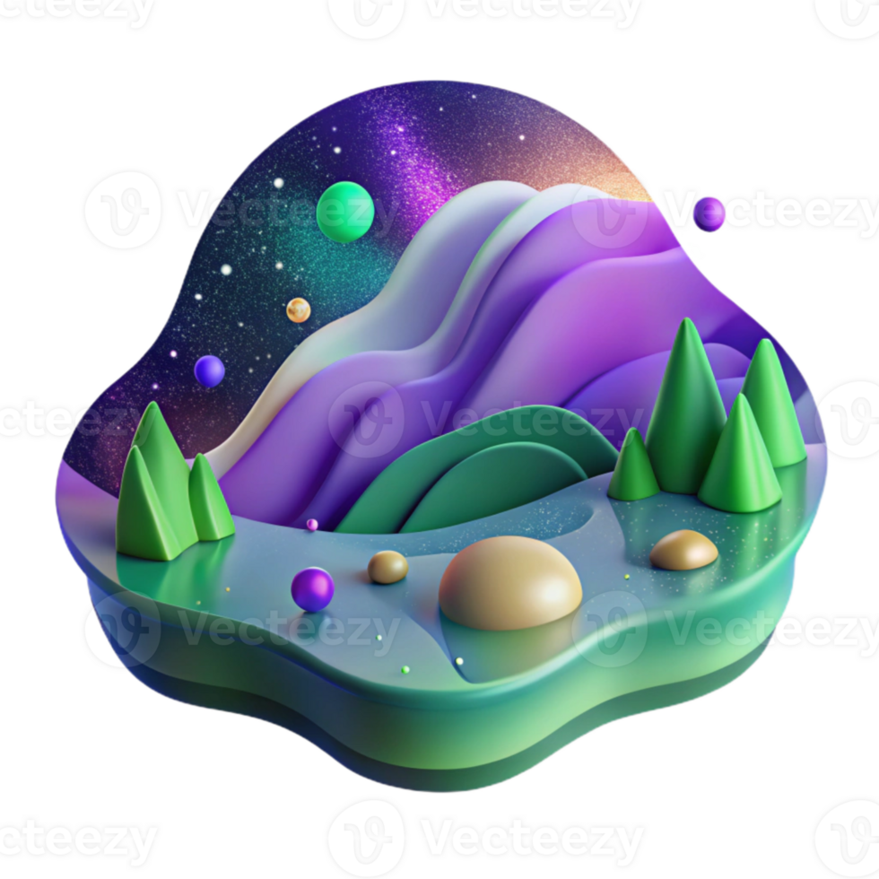 impressive minimalist Northern Lights Over Ocean Cutout Isolated Element Green and Purple Hues premium png