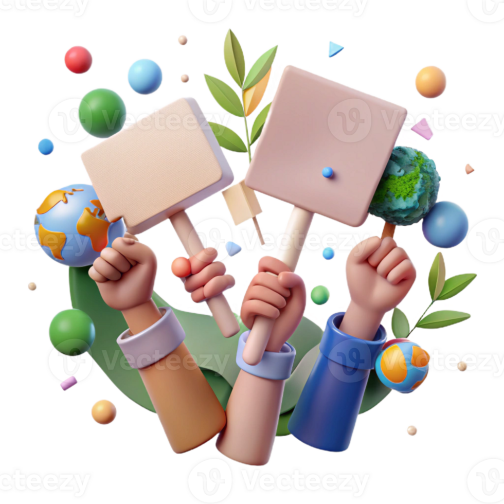 dramatic creative Hands Holding Signs Environmental Protest Isolated high quality png