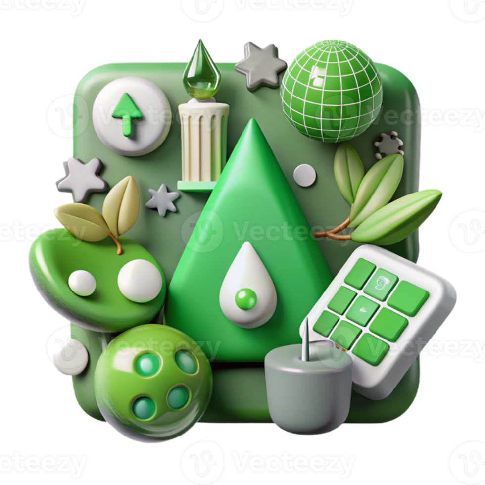 beautiful artistic Green Energy Solutions Icons Set Cutout with White Symbols detailed png