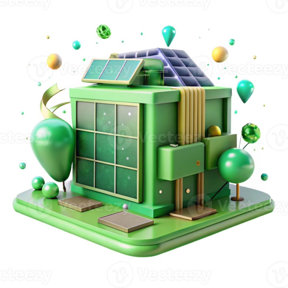 beautiful classic Green Building with Solar Panels Transparent detailed png